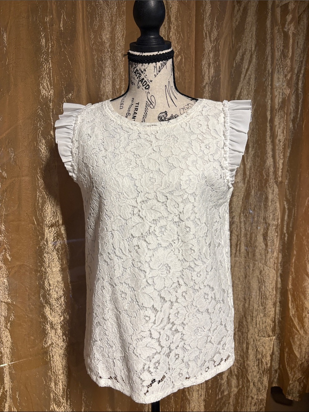 LOFT White Lace Flutter Sleeve Tank